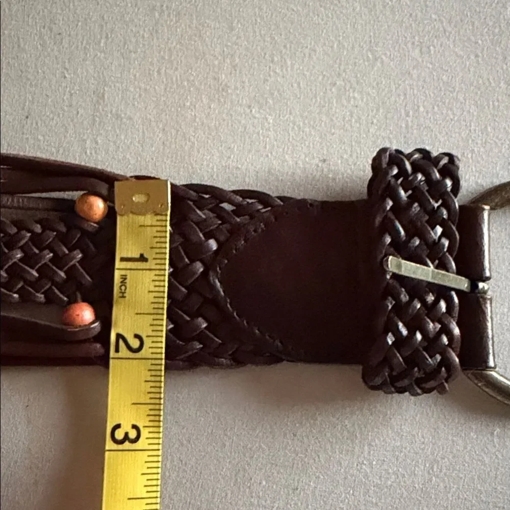 Vintage Ann Taylor LOFT Woven Leather Belt Brown Size L Boho Brass Buckle